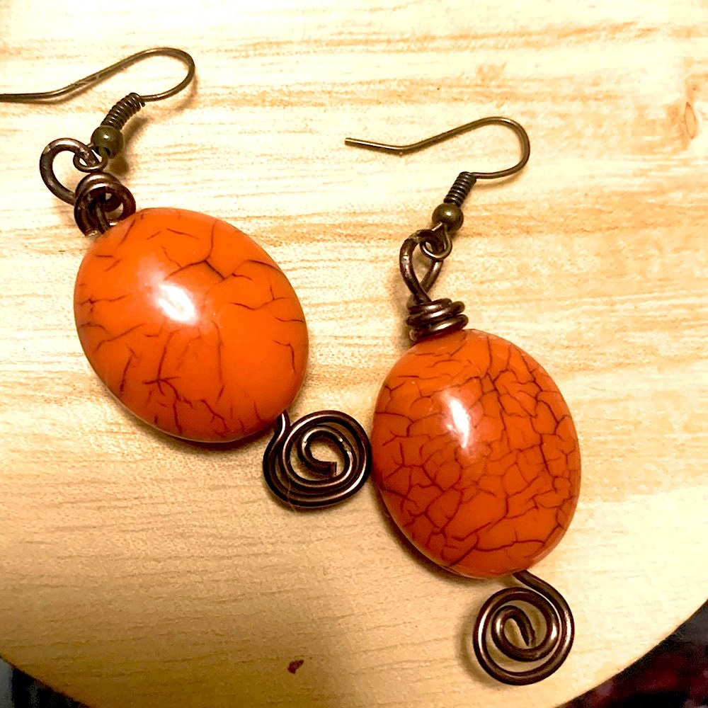 Jewelry Sale 3/$20- Funky boho crackled orange drop earrings